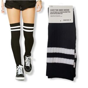Black with White Stripes Over The Knee Socks